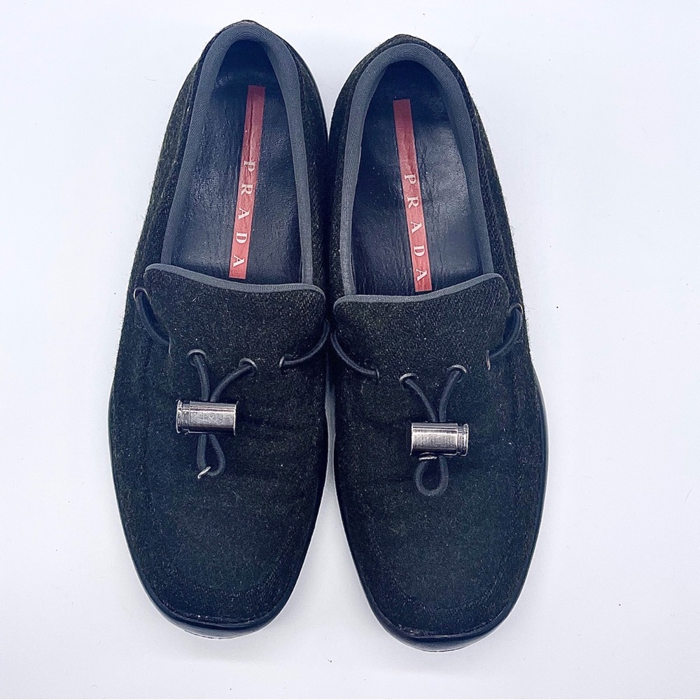AUTHENTIC PRADA Brown-Green Wool Loafer Moccasin with Rubber Sole Classy… - Picture 3 of 10